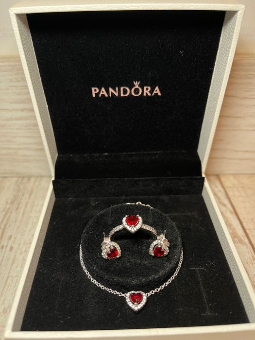 Set Pandora bijuterii de argint model inimă roșie