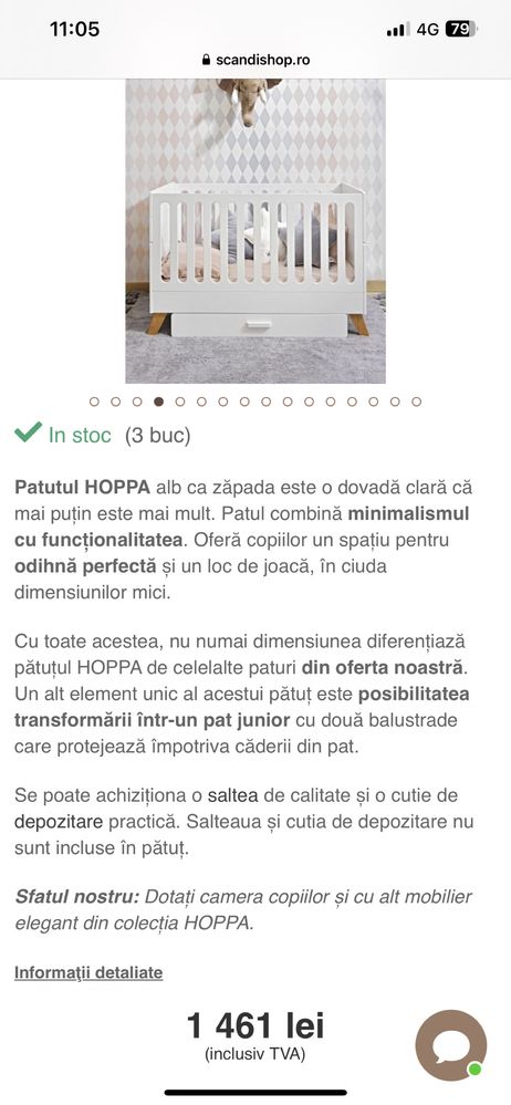 Patut copii hoppa cu sertar & saltea antireflux