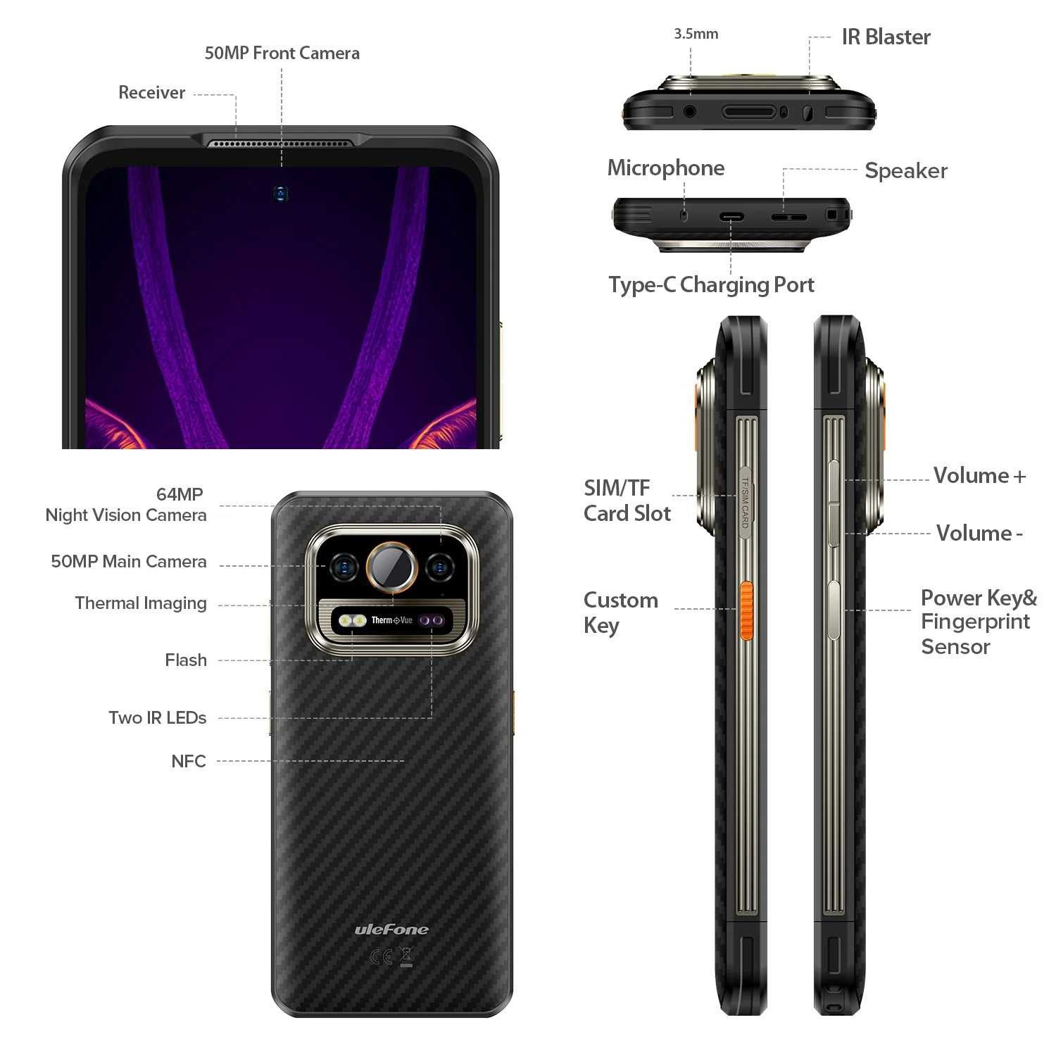 Ulefone Armor 25T Pro 5G 12GB RAM 256GB ROM,IP68 защита,Thermal камера
