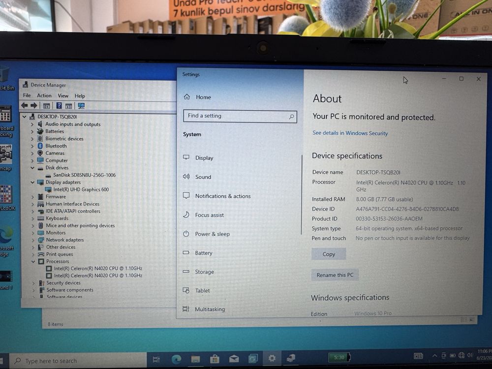 hp ofis ishlari uchun zor holatdagi 8/256 ssdlik qotmasdan ishlaydigan