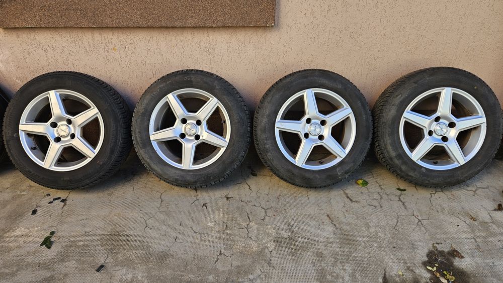 Set 4 roti 15" - jante aliaj 15" 4x108, anvelope All Season 195/65/15