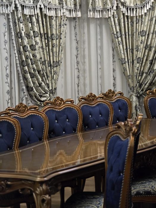 Set Masă + 14 Scaune Dining – Stil Clasic Baroc, Lemn Masiv,