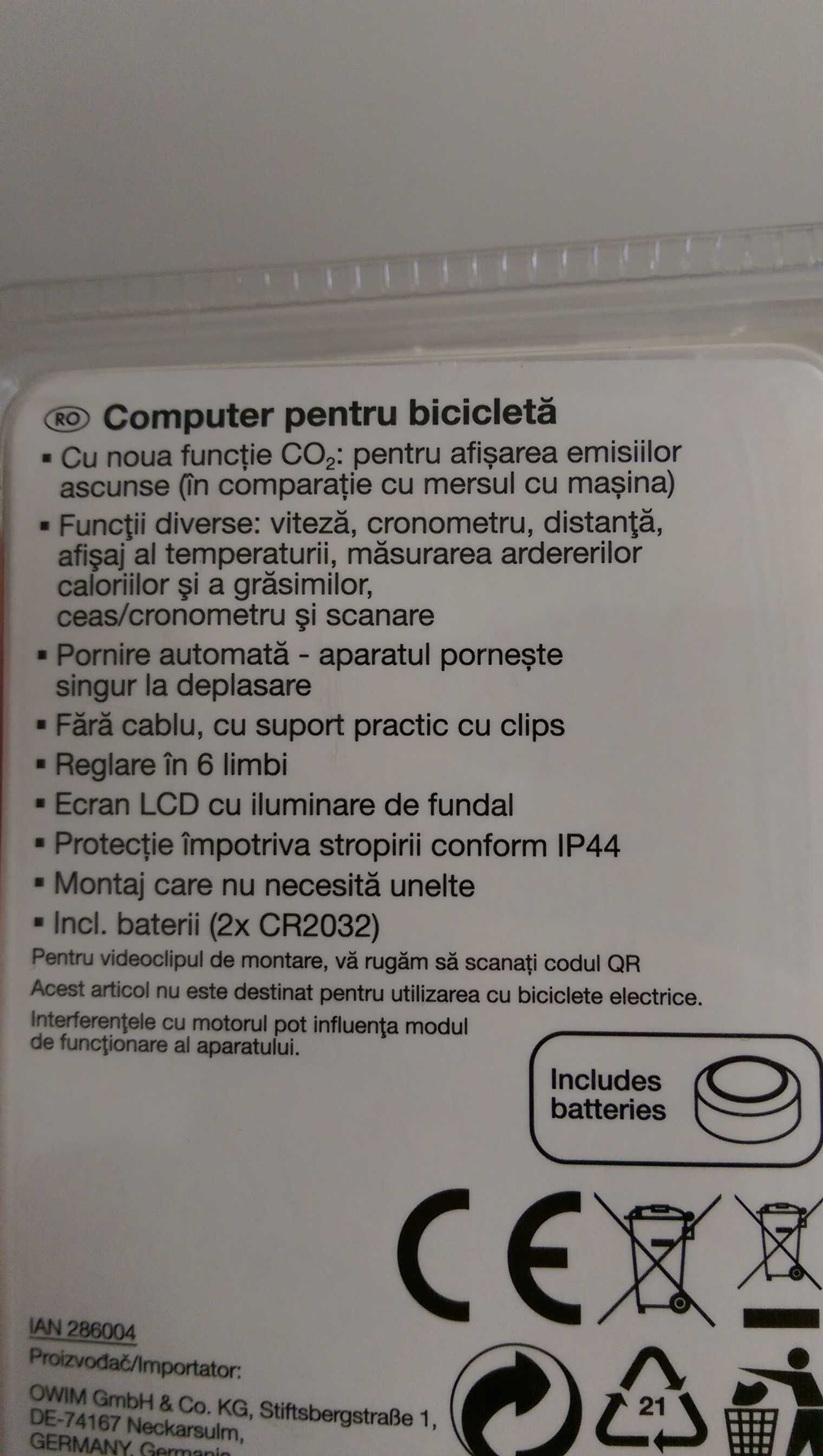 Computer pentru bicicletă fără fir wireless sigilat CRIVIT