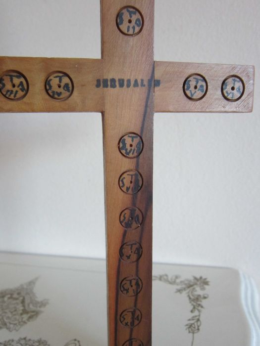 rar Mother of pearl, lemn maslin Cruce Crucifix Ierusalim 1950