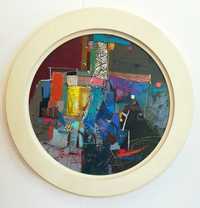 Кръгла картина маслени бои на платно "Кръг вечер", диаметър 38 см