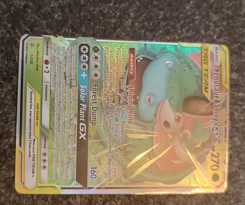Card Pokémon original, ediție rară-Venusaur & Snivy GX T
