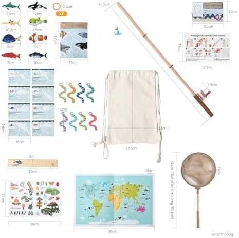 Нова Детска игра Риболов 33 части – въдица, рибки, мрежа, карти 3–5 г.