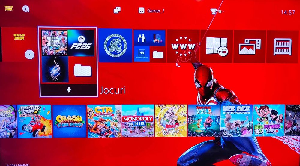 45 jocuri+PS4 1TB modat cu 2 Manete, cu FC 26, GTA V Mod Menu, MK 11