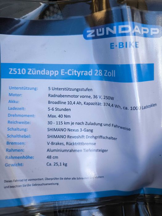 Чисто Нов електрически велосипед ZUNDAPP Z 510 City E-bike