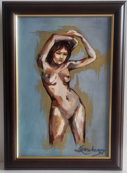 TABLOU nou modern -NUD NR.2-, rama deosebita, pictor roman consacrat