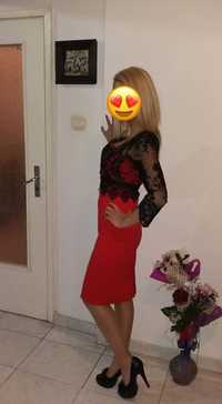 Стилна червена рокля, размер S