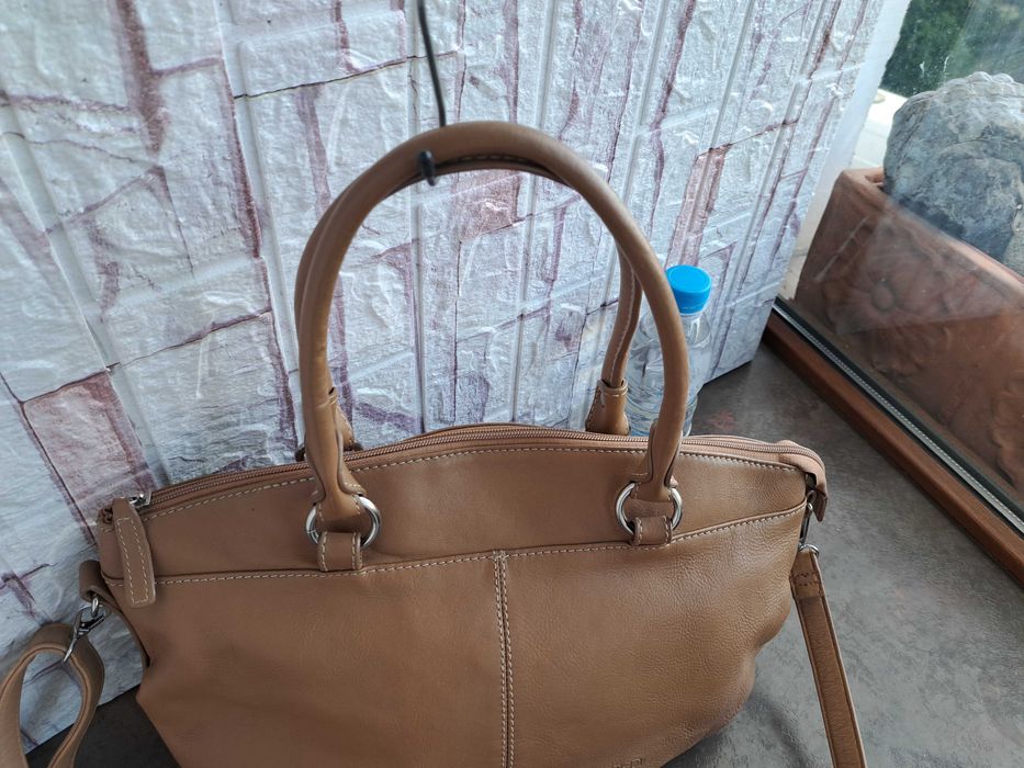 дамска чанта,L.CREDI,бежова кожена торба-естествена кожа