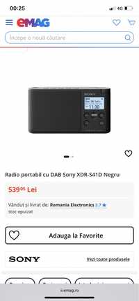 Radio portabil cu DAB Sony XDR-S41D Negru, sigilat, transport inclus