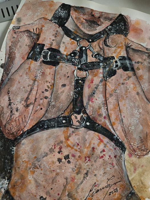 Pictura in acuarea, nud artistic femeie