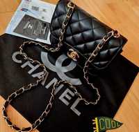 Geanta Chanel mini new model, logo metalic auriu, saculet, etichetă