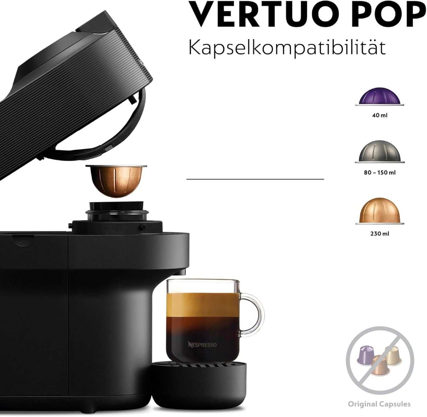 Еспресо машина Nespresso by De'Longhi Vertuo Pop ENV90.B, Черен