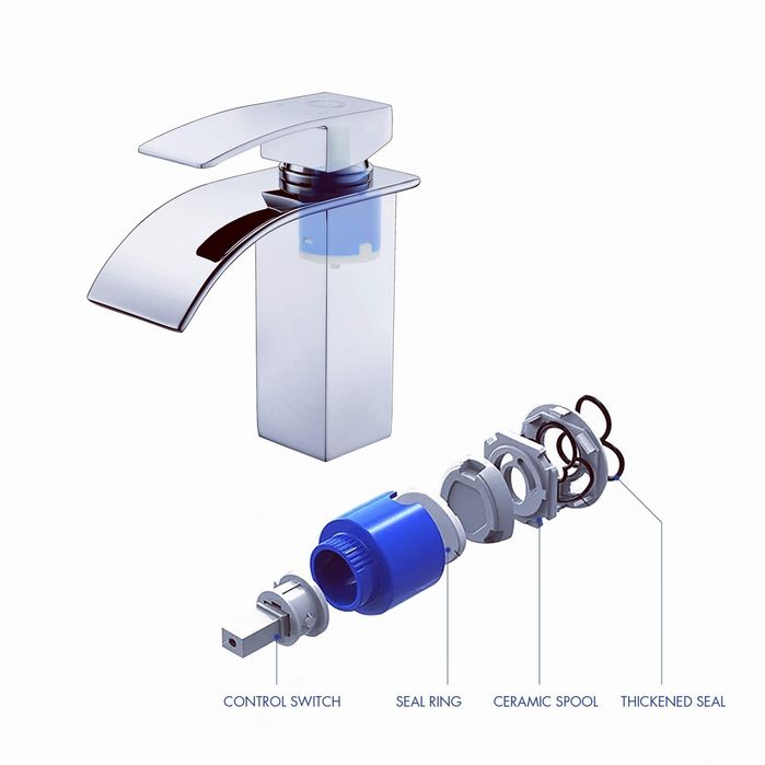 Baterie pentru lavoar tip cascadă,otel inoxidabil,finisaj lucios