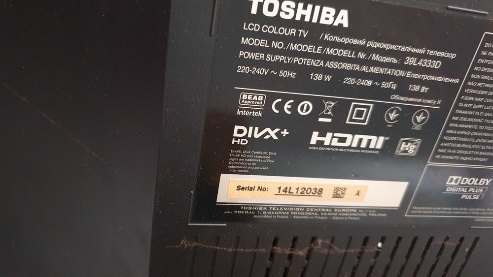 Toshiba tv 39l4333d за части