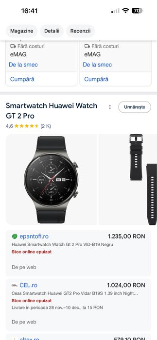 Huawei Watch GT 2 Pro smartwatch stare excelentă, funcționează perfect