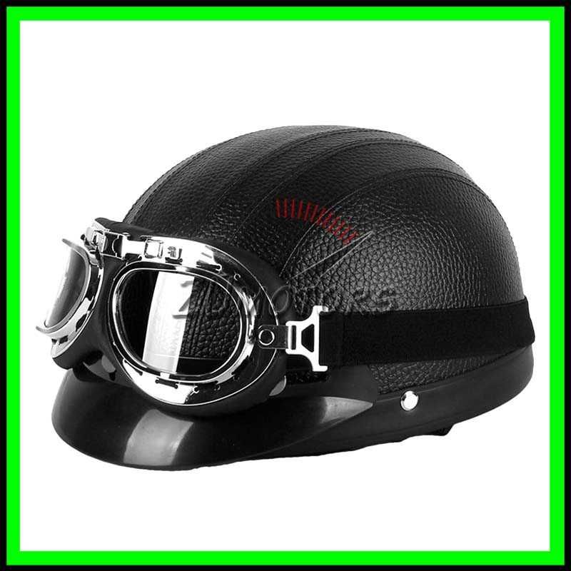Casca moto Retro scuter Vespa Chopper Piele - Negru
