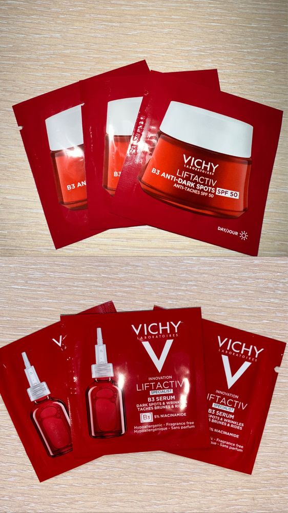 La Roche Posay, Vichy кремове и серуми на сашети