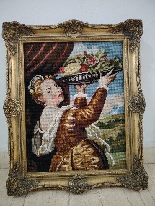 Un superb goblen antic încadrat într-o ramă din lemn masiv Blondel ,pi