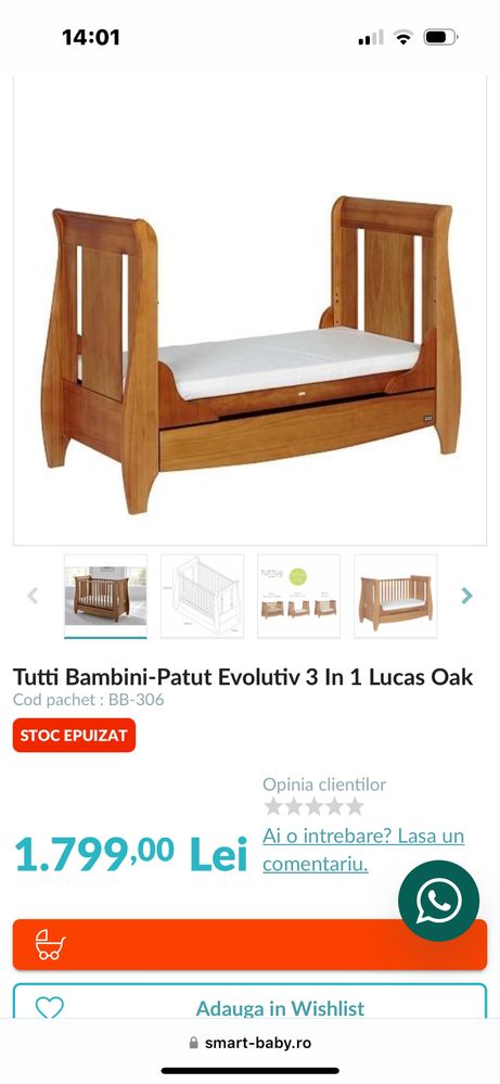 Patut evolutiv 3 in 1, 140*70cm, Lucas Oak, Tutti Bambini + Saltea
