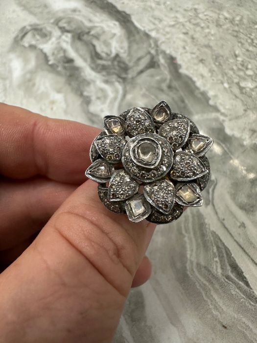 Стар пръстен с диаманти злато сребро. 20в