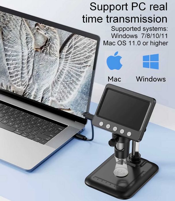 Microscop digital cu display de 4.3", 8 leduri si baterie incorporata