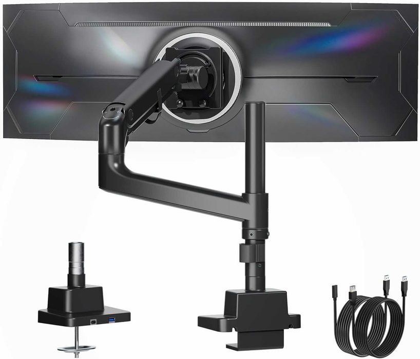 monTEK Стойка за ултраширок монитор 17-57 инча, до 27 кг, с USB, черна