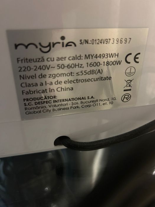 Air Fryer Myria my4493WH Garantie