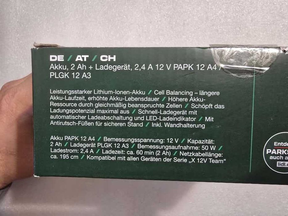 Kit incarcare PARKSIDE PLGK 12 A3 + acumulator PAPK 12 A4, 2Ah 12V