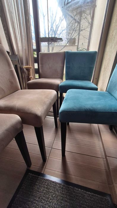 6 scaune velvet cu picioare din lemn