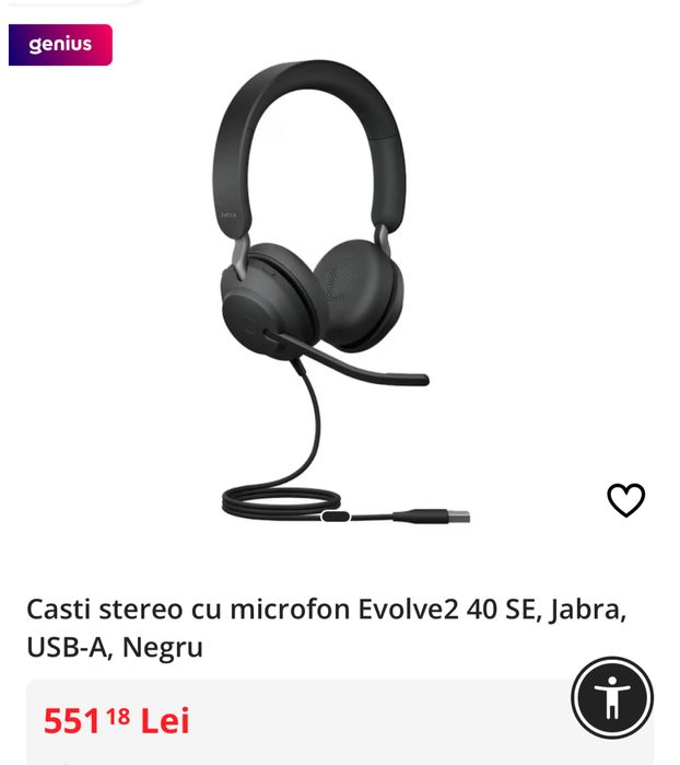 Casti stereo cu microfon Evolve2 40 SE, Jabra, USB-A, Negru, Sigilate