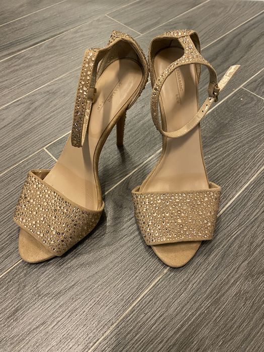 Sandale Zara bej, din piele, cu toc (stil Musette/ Ana Cori)