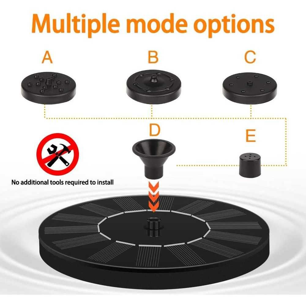 Соларен фонтан за градина - в комплект със 6 броя дюзи приставки - НОВ