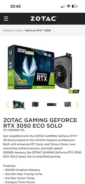 Zotac gaming GEFORCE RTX 3050 ECO SOLO