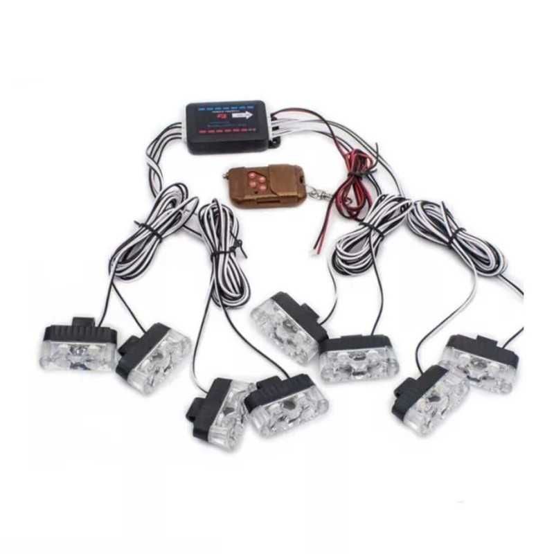 Lumini avertizare galbene grila, 8 module, functii stroboscop, 96W 12V