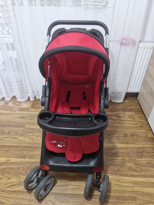 Carucior cu maner reversibil Juju, I Love My Parents, Rosu