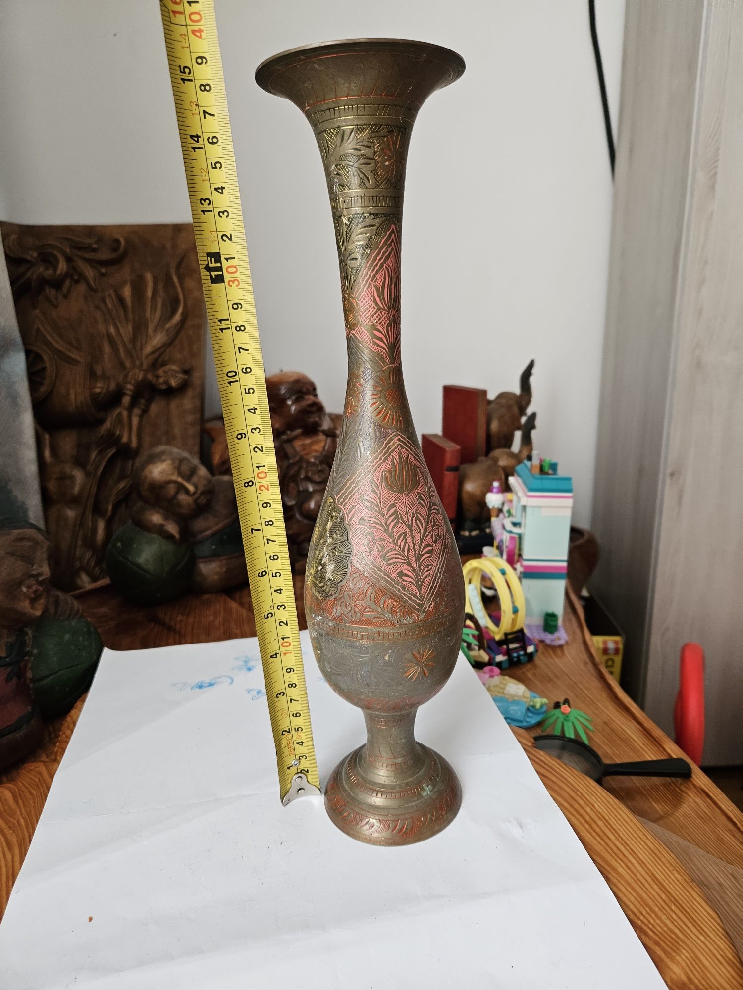Vază din alama pictata , 39 cm înălțime!