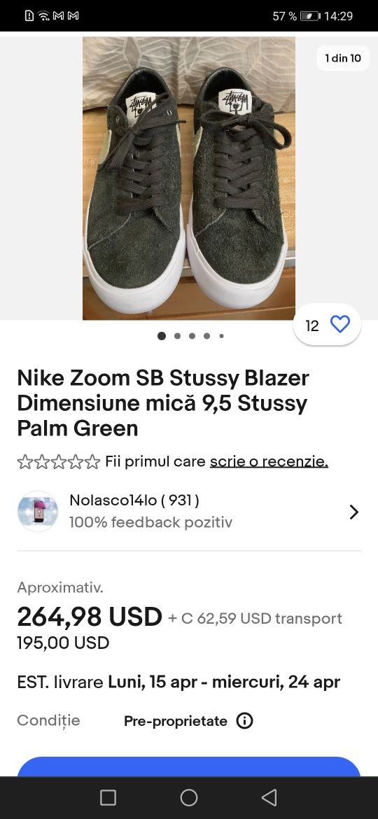 Nike SB Stussy Blazer Palm Green masura 45  31 cm