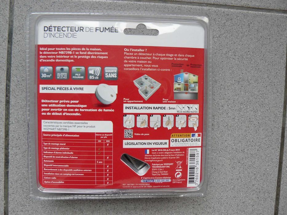 Detector De Fum/Incendiu WIZMART NB739B-I Nou Sigilat Adus Din Franta