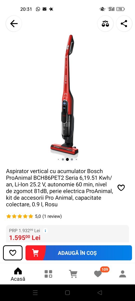 Aspirator vertical cu acumulator Bosch ProAnimal