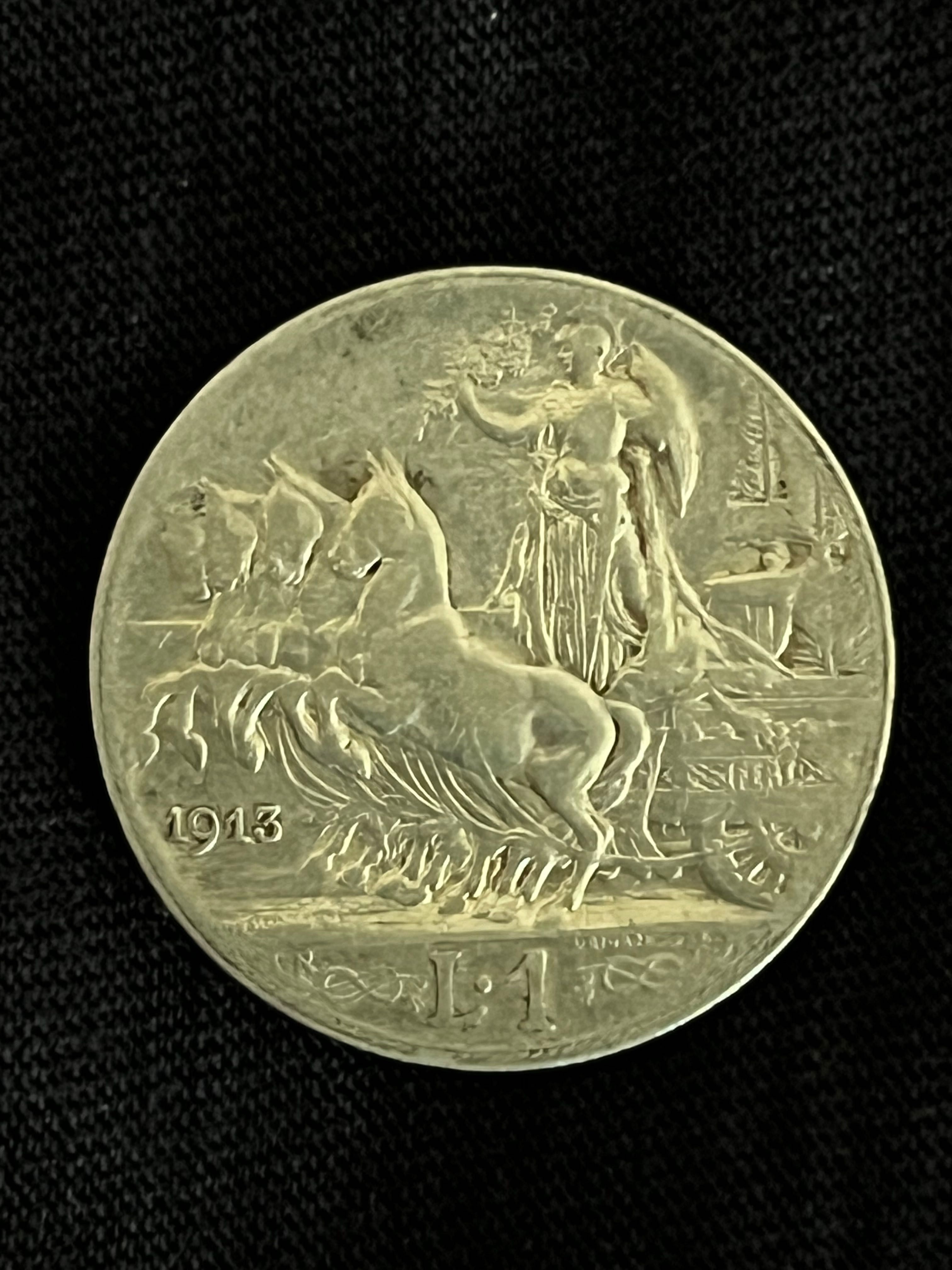Рядка сребърна монета – Италия, 1 Лира 1913 г., Виктор Емануил III