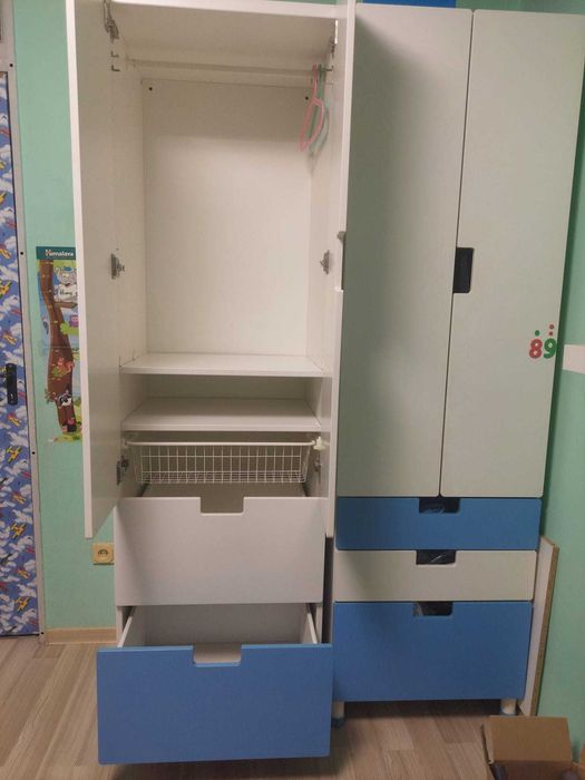 Dulap copii IKEA SMASTAD / PLATSA, alb-albastru