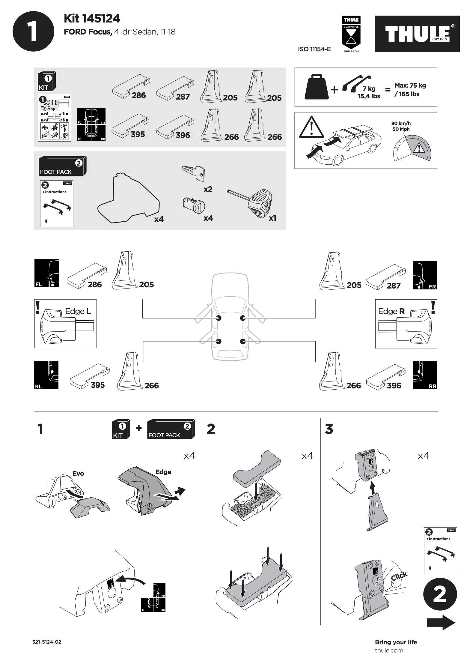 Kit Thule 145124 Ford Focus III Saloon(cu plafon normal) (2011 – 2018)