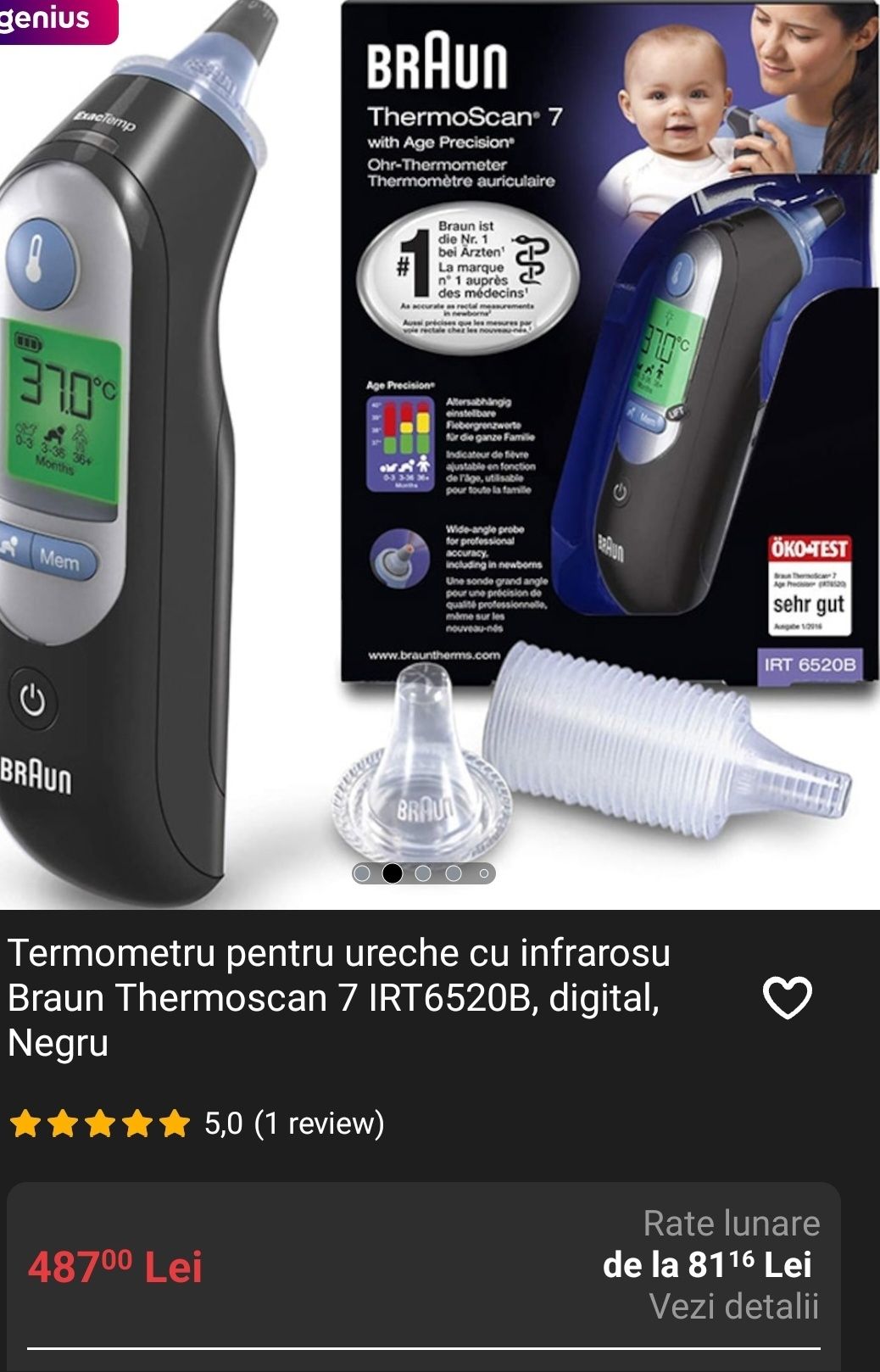 Termometru ureche  infrarosu Braun Thermoscan 7 IRT6520B digital