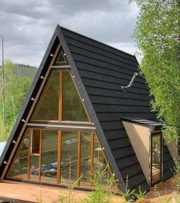 Cabana sil A Frame din structura de lemn si casa de lemn de vanzare