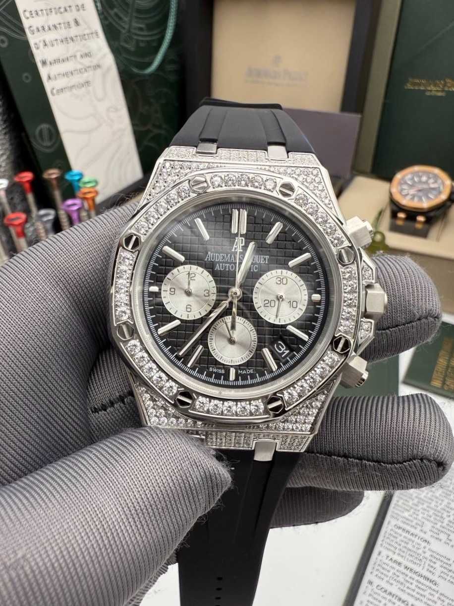 audemars piguet royal oak icedout full diamond black dail
