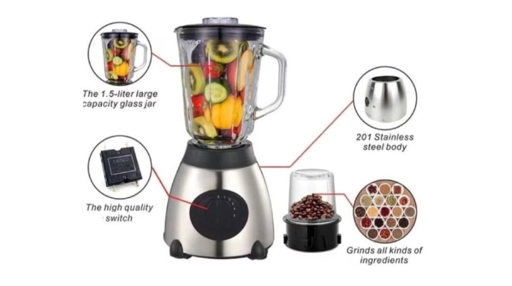 Mixer multifunctional Lingo, 5 viteze, 1.5L, 1500W, 2 cupe din sticla,